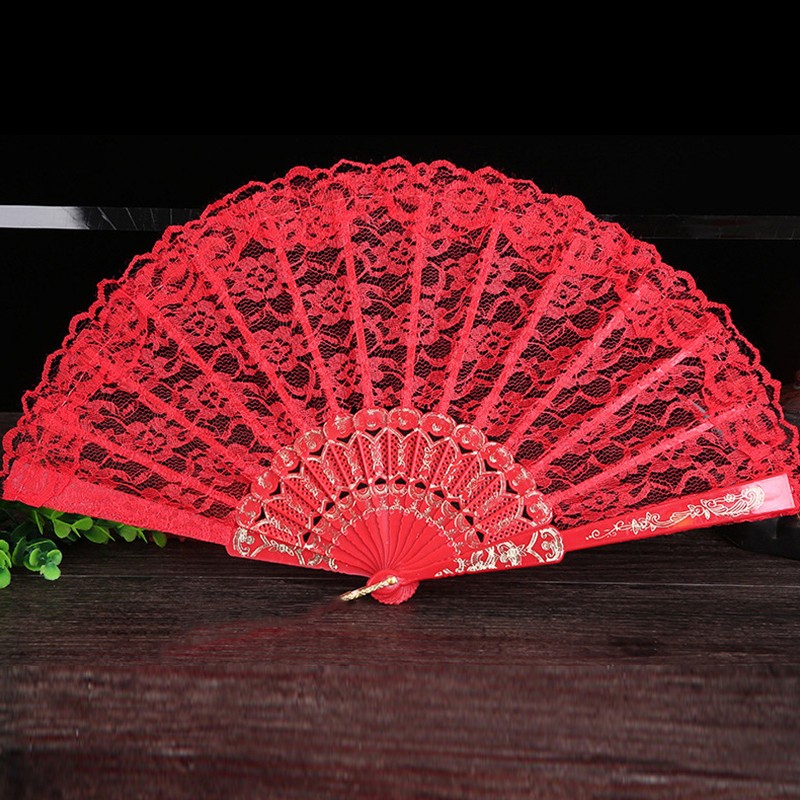 Decorative Lace Folding Fan Plastic Material 23cm Folded 43cm Opened Size