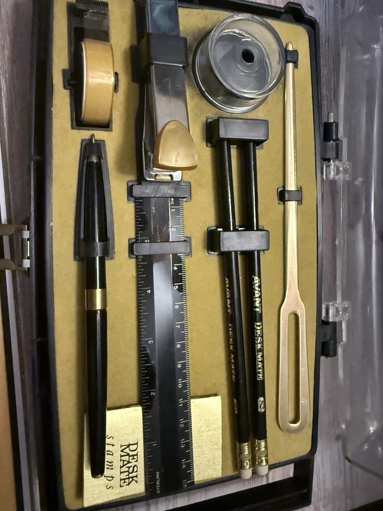 Vintage Drafting Tool Set w/ Case – Sterling Ruler, Compass, Pencils – Architect