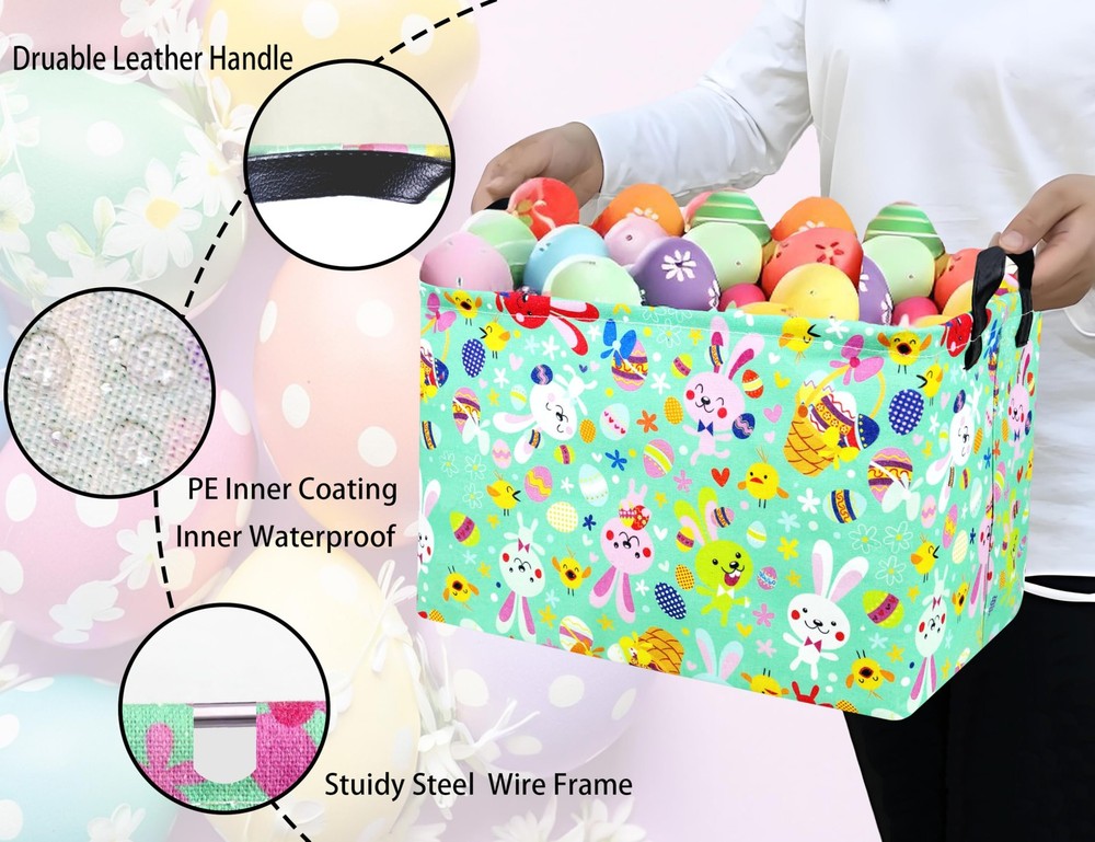 MYFLOCY Large Rectangular Easter Baskets Empty Waterproof Boy Toy Box Foldabl...