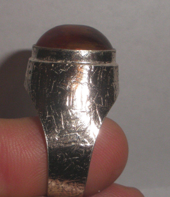 Large sterling silver modernist textured amber signed ring size 13
