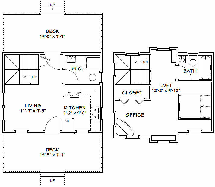 20x16 Tiny House -- PDF Floor Plan -- 599 sq ft -- Model 9A
