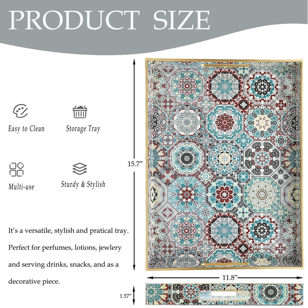 Decorative Serving Tray Handles Lacquered Rectangular Waterproof SP3040RE2