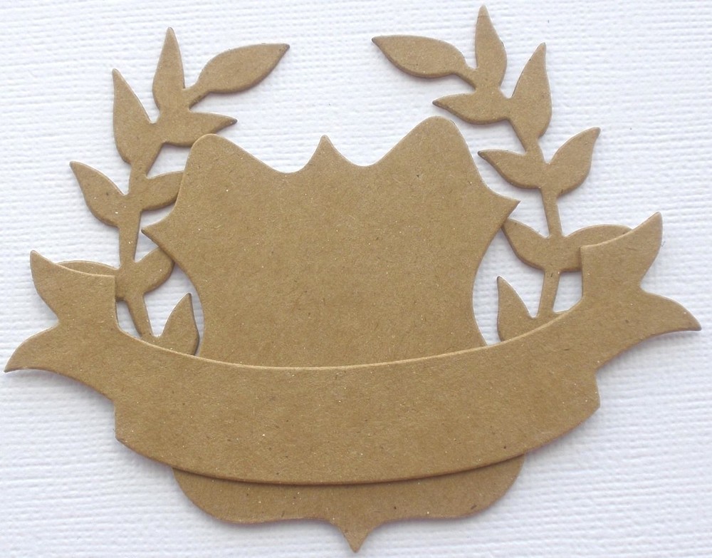 {3} *REGAL CREST* Laurel Leaf / Banner / Crest - Bare Chipboard Die Cuts