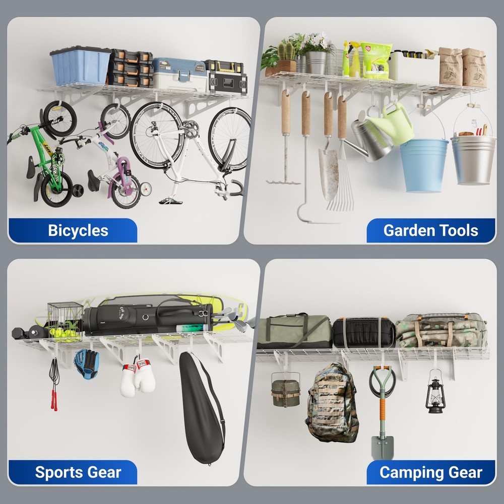 FLEXIMOUNTS 4 Pack Add On Storage Flat Hook Accessory for Garage Ceiling Rack...