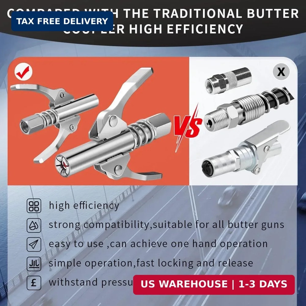 Grease Gun Coupler, Quick Locking Grease Gun Tip, 6 Thickened Jaws Locking, High