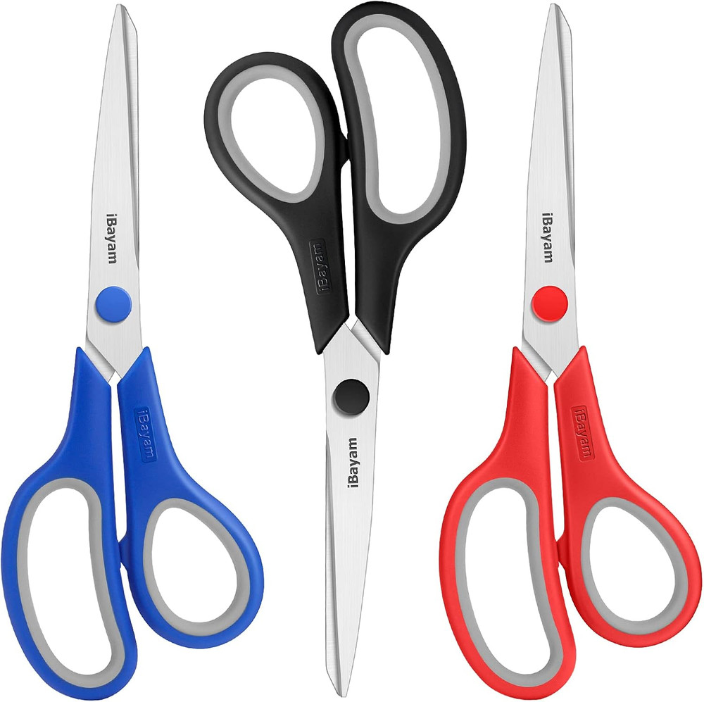 Scissors, 8" All Purpose Scissors Bulk 3-Pack, Ultra Sharp 2.5Mm Thick Blade Sh