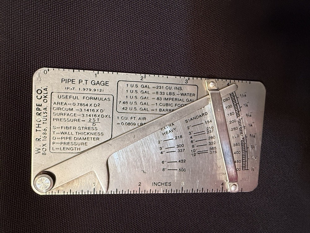 Vintage Thorpe Company Pipe Pit Gauge with leather case