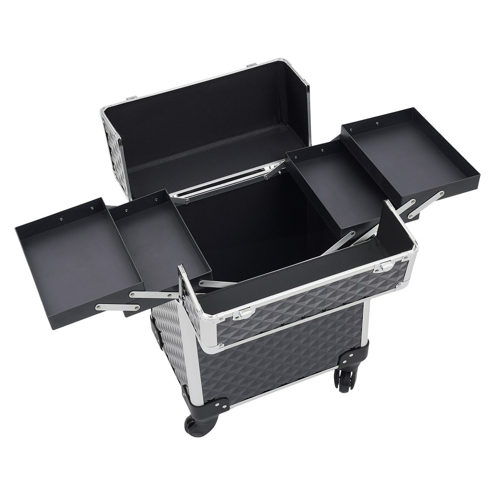 Professional Rolling Makeup Case with Aluminum Frame and Large Capacity