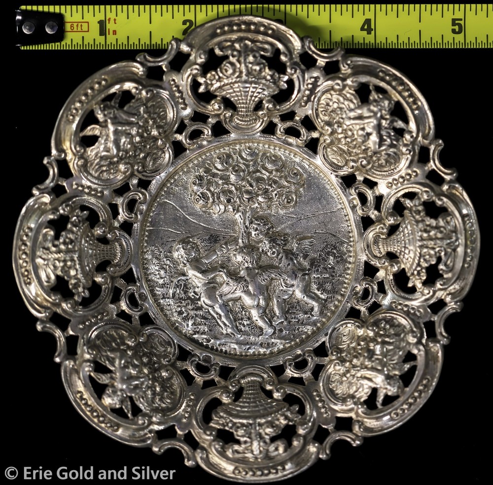 Germany Ornate 800 Silver Embossed Cherub Angel Dish
