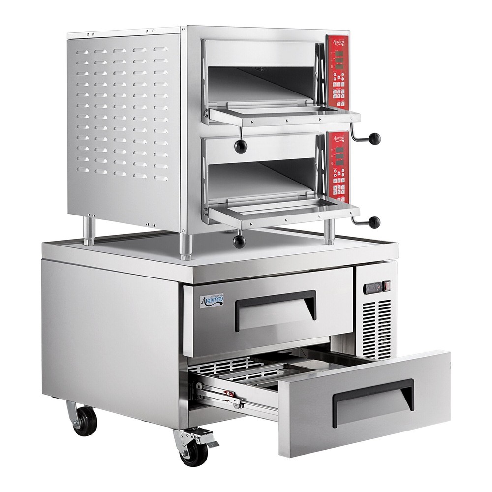 Double Deck Countertop Pizza / Bakery Oven, 2 Chambers, 36" Refrigerated Base