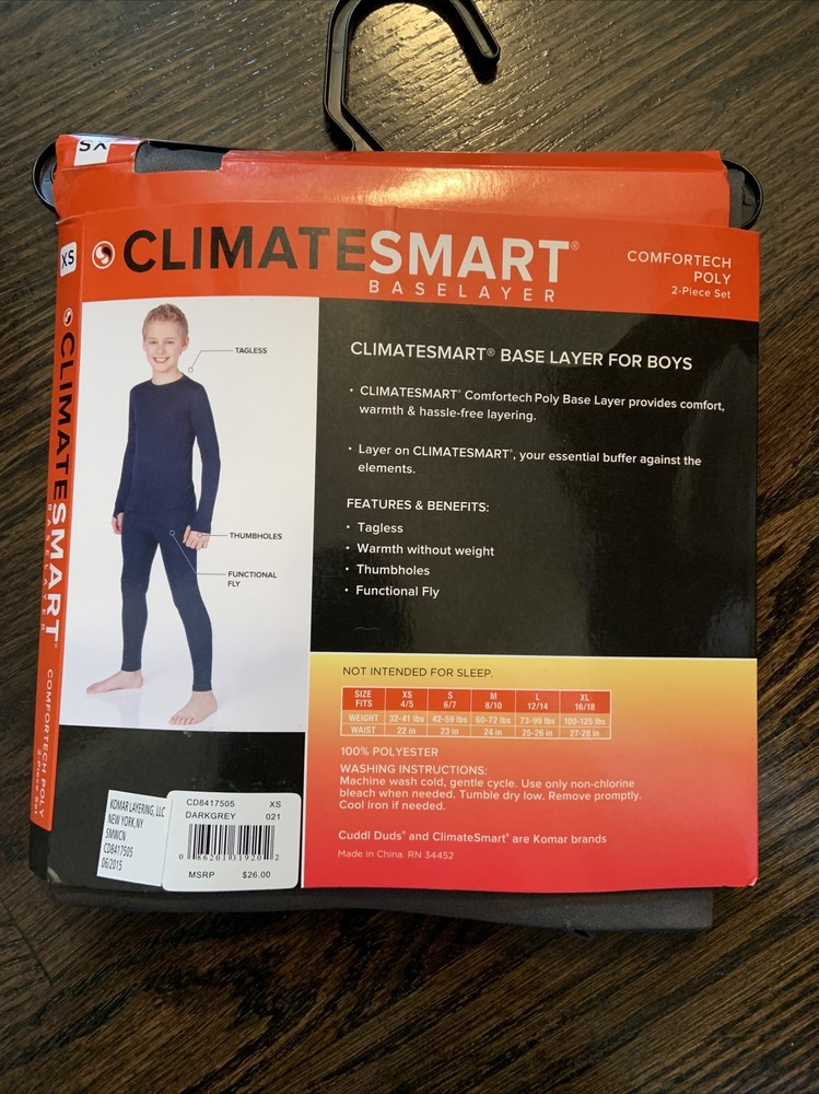 ClimateSmart Boys' Comfortech Poly 2pc Base Layer Set Long Sleeve Crew / Pant Gr