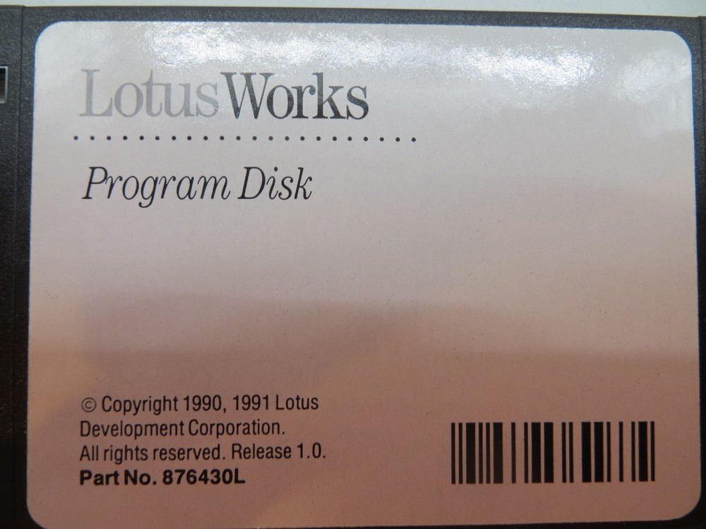 Lotus Works Program Disk 1991 3.5" Floppy Disk Part No. 876430L
