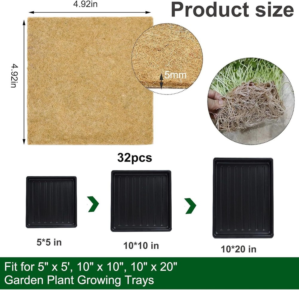 32PCS Hemp Grow Mats 5" X 5" for Microgreens and Seed Sprouting