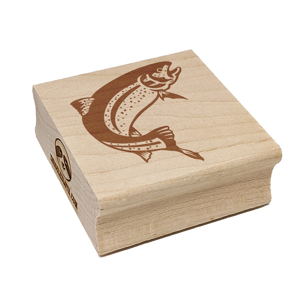 Jumping Rainbow Trout Fish Square Rubber Stamp for Stamping Crafting
