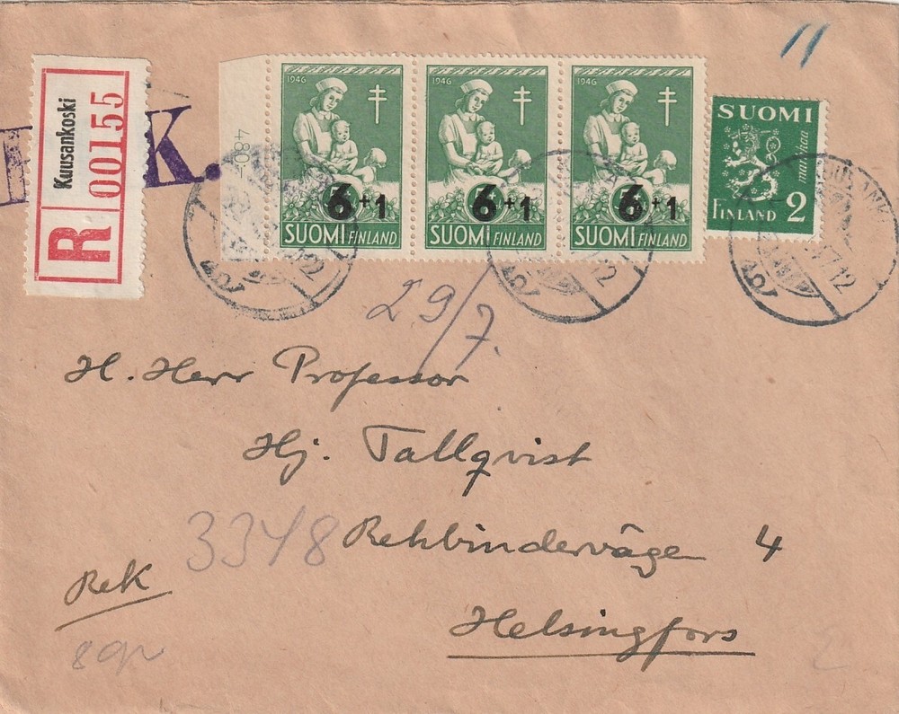 FINLAND: Registered cover Kuusankoski 1947.