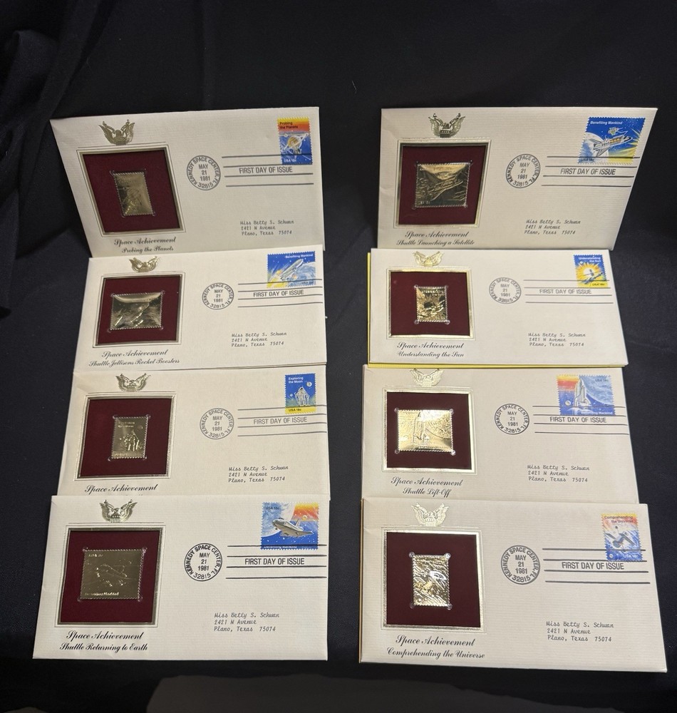 1981 Space Achievement  22kt Gold Stamp Replica First Day Issue 8 Panels + Info