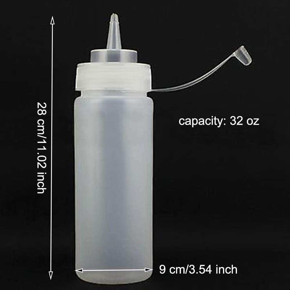 3 Pack Plastic Condiment Squeeze Bottles with Tip Caps, 32oz Large Squeeze Bo...