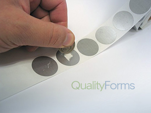 1" Round Silver Scratch Off Labels, 2000 labels per roll