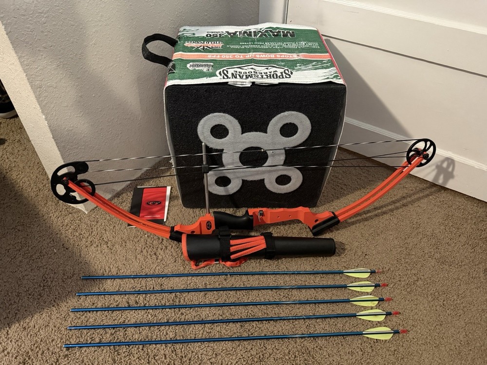 Genesis Compound Bow Left Archery Set Orange Black 6 Arrows Quiver Case Target