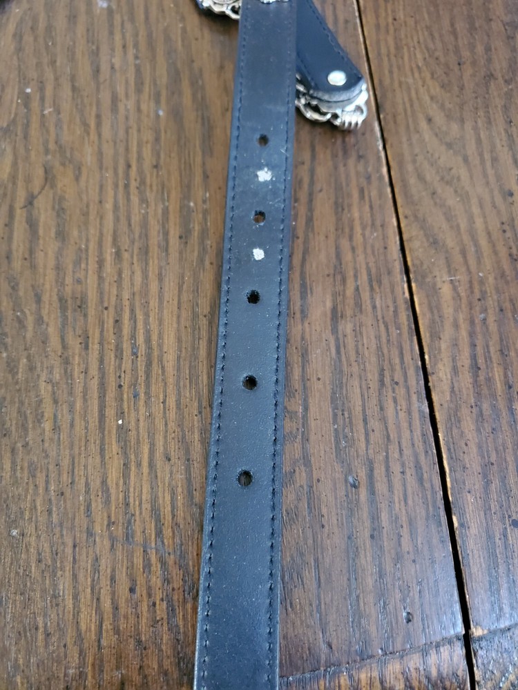 Black Leather Belt With Silver Tone Links, Size ML
