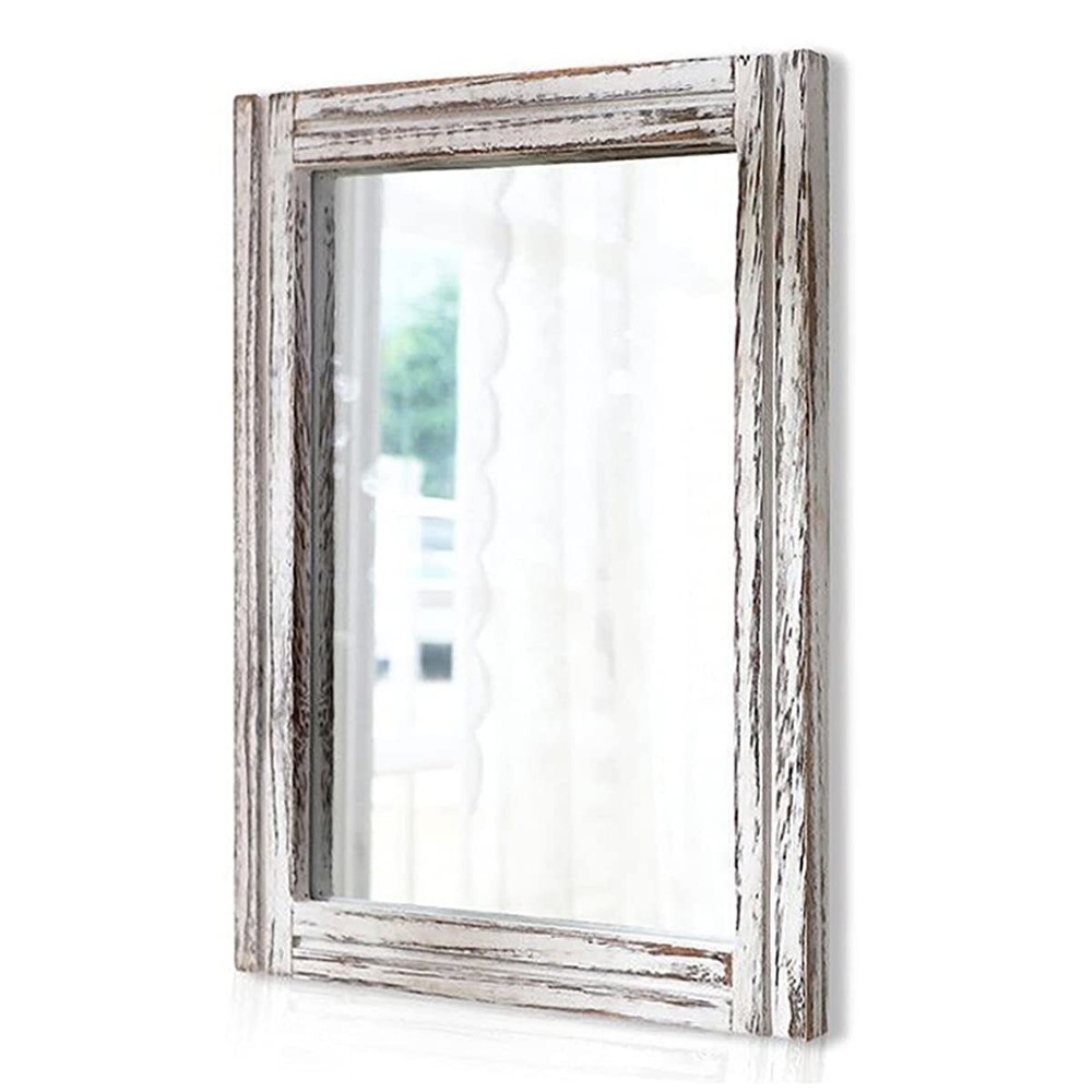 Rustic Mirror Wood Framed Wall Mirror 20"x16" Rectangle Decorative Bedroom Ba...