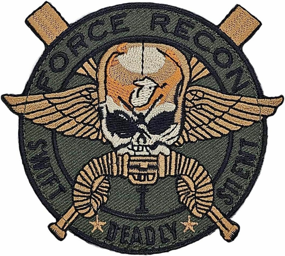 FORCE RECON MILITARY MARINE SWIFT DEADLY SILENT PATCH || 2PC HOOK BACK 3.25"x3"
