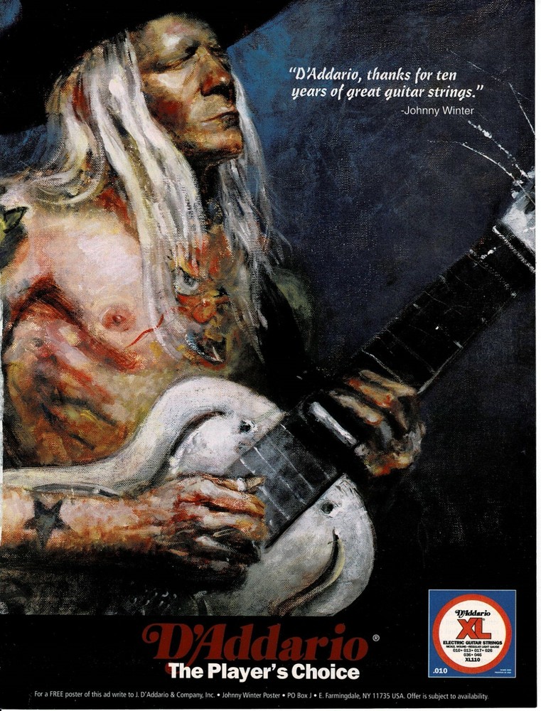D'Addario Strings - JOHNNY WINTER -  1994 Print Advertisement