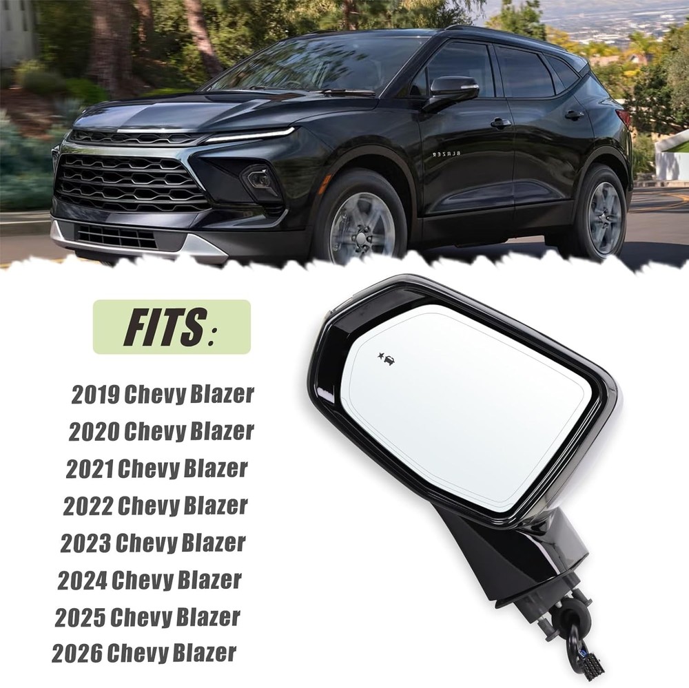 Left Driver Side Mirror Compatible with 2019-2026 Chevy Blazer with Manual Foldi
