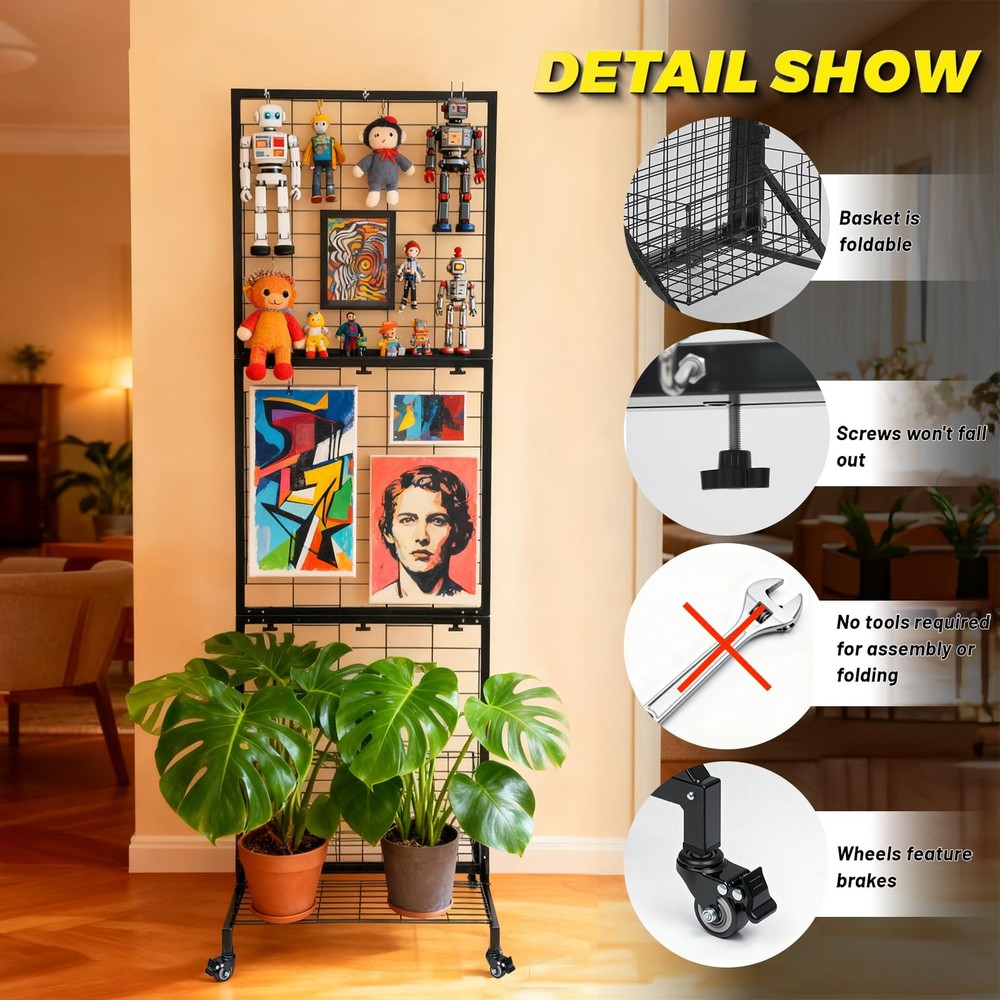 Foldable Grid Wall Panels Gridwall Folding Baskets Storage Display Black