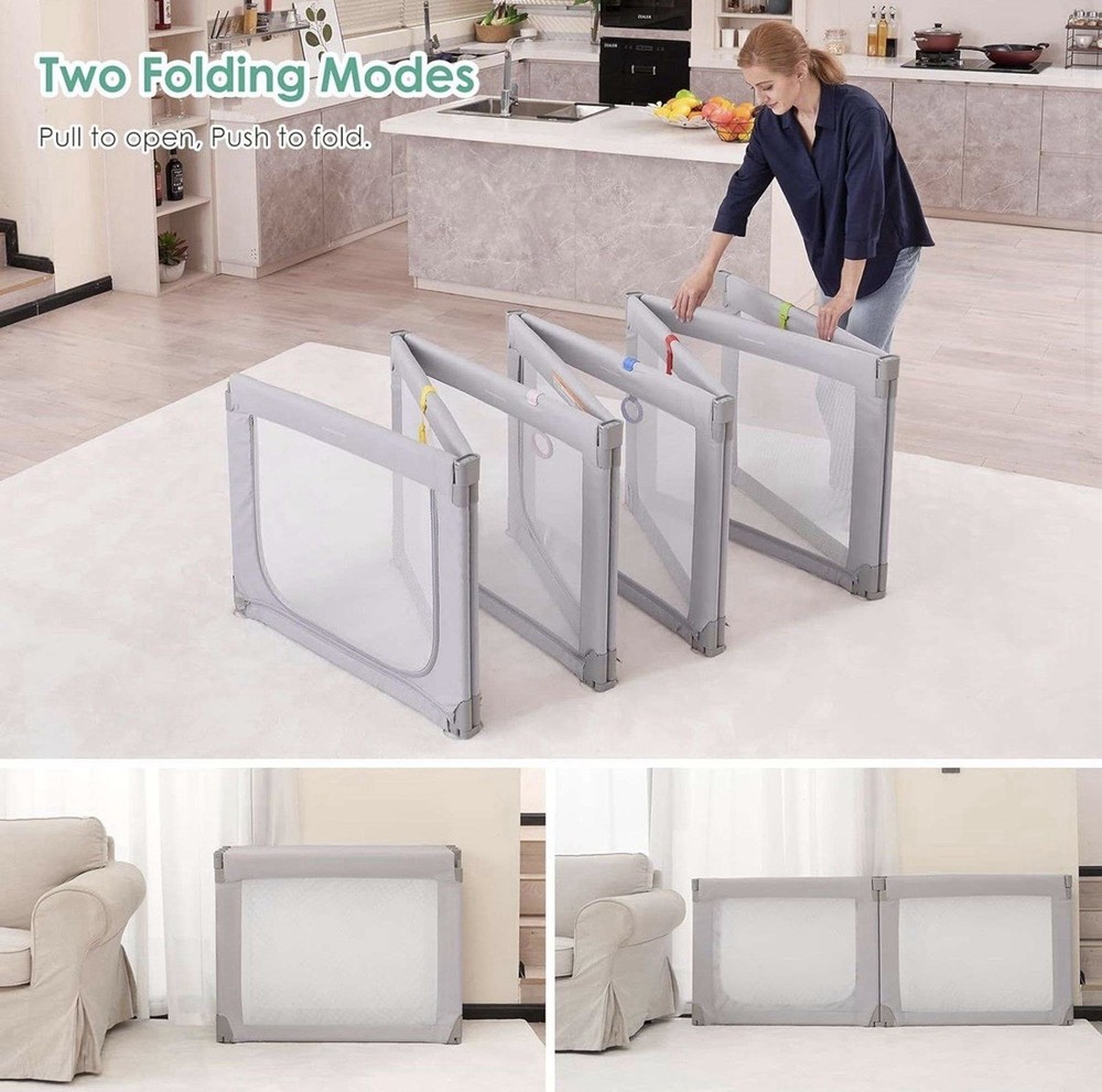 Grey-Foldable Baby Playpen w/8-panel design, 71" 69" Extra Large, NEW!
