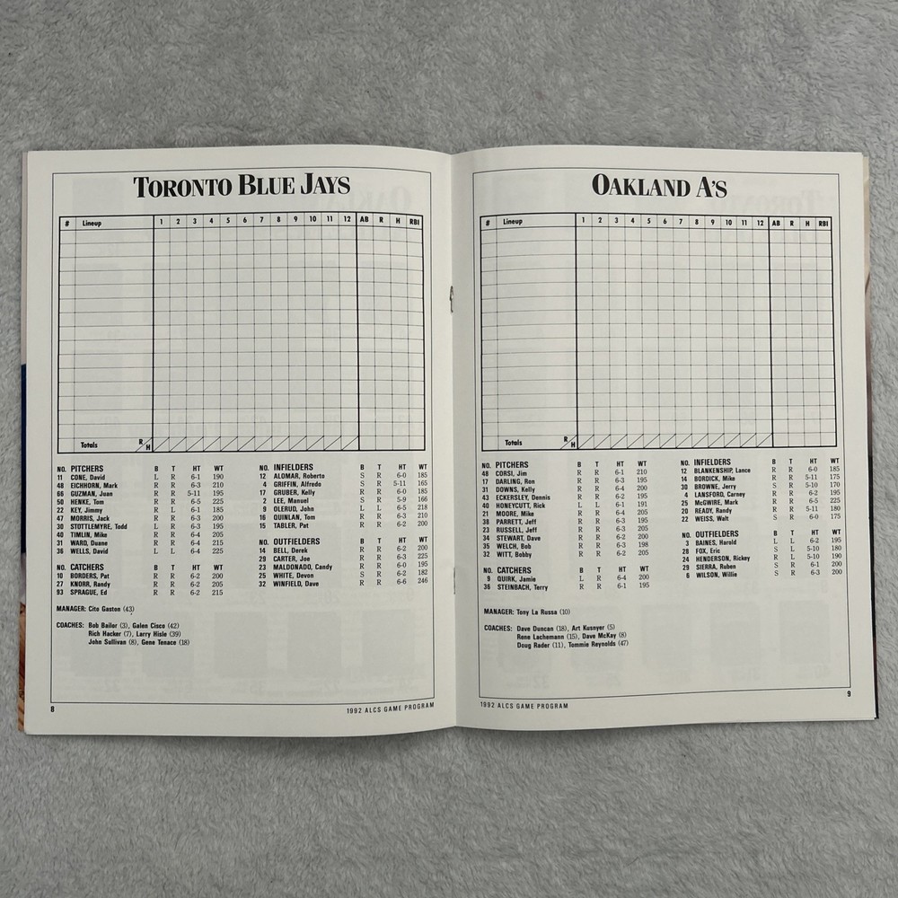 1992 ALCS Game program A's Blue Jays Championship Oakland Issue
