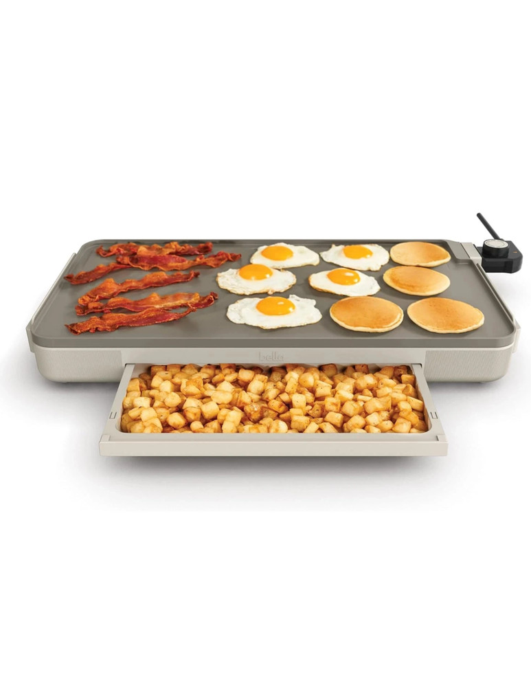 Bella 12" x 22" Electric Griddle w/ Warming Tray Ceramic Nonstick Coating