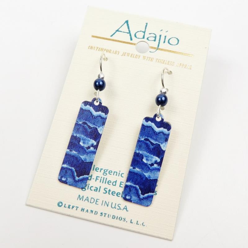 Adajio Earrings Sterling Hook UV Printed Etched Brass Blue Ocean Wave Column