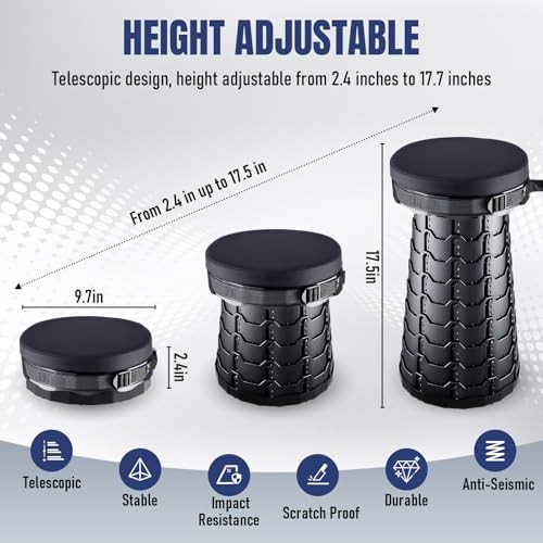 2026 Upgraded Collapsible Stool with Cushion, Portable Folding Stool 1 Black