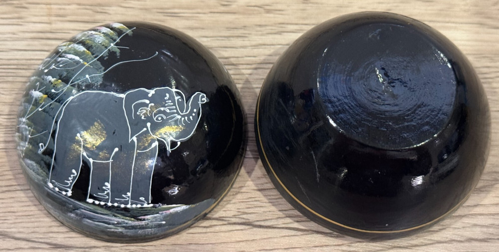 Elephant, Small Lacquerware Round Container - Approx. 8cm Diameter