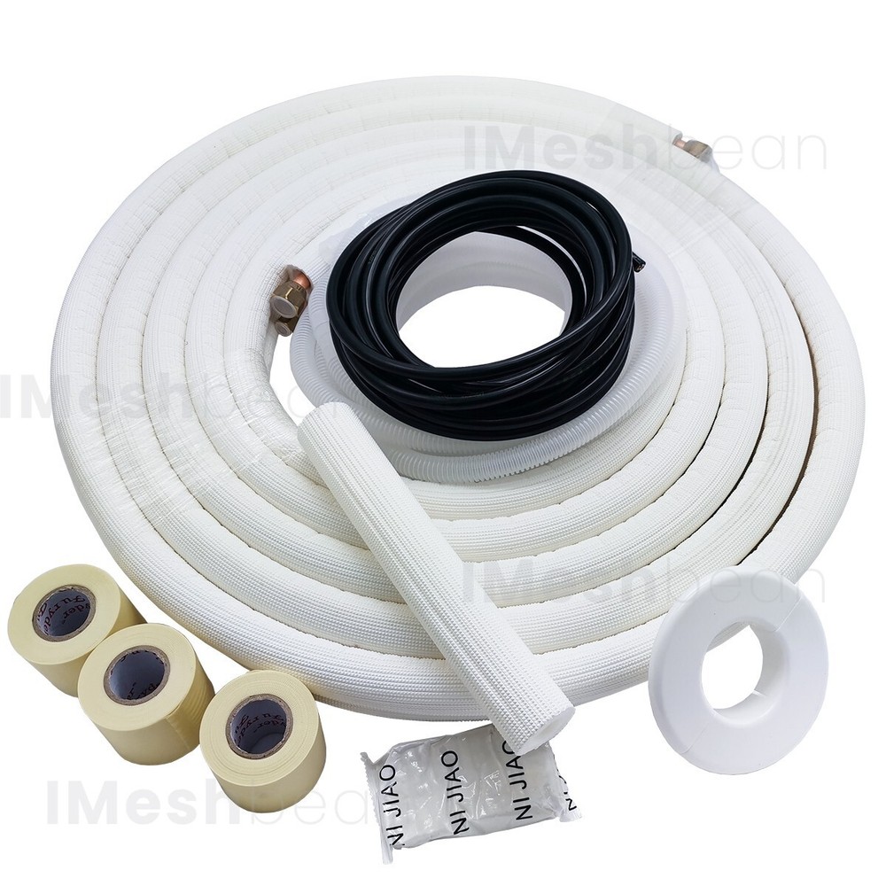 25FT 1/4"x3/8" Insulated Copper Ductless Mini Split Line Set w/25FT Control Wire