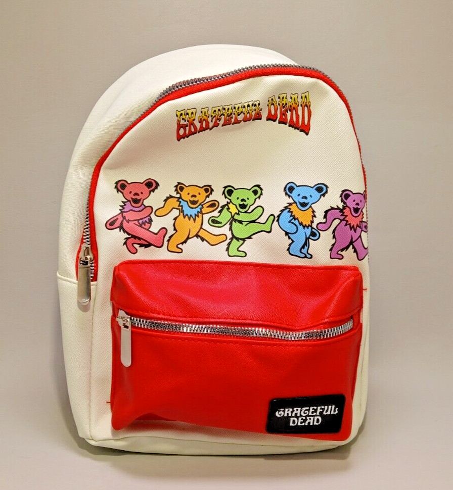 Grateful Dead Backpack White/Red Straps Dancing Bears Pattern & Logo NEW