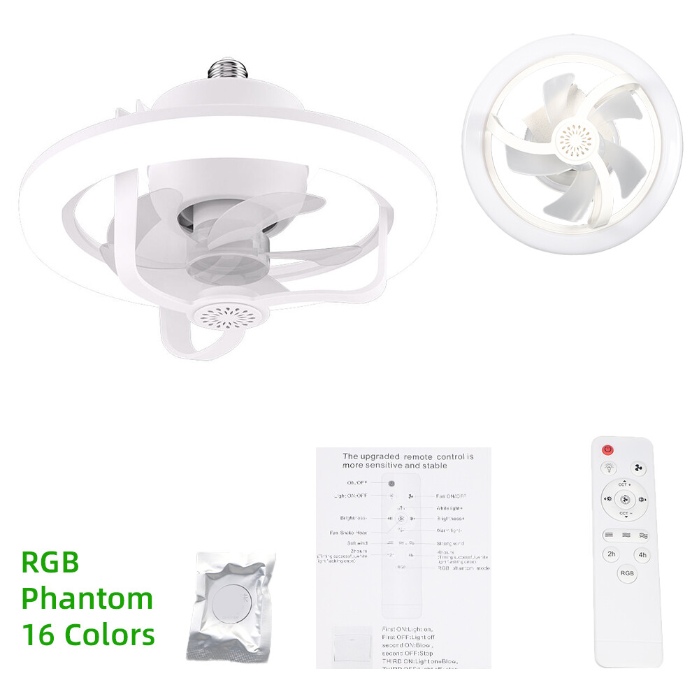 Smart Remote Control E27 LED 360° Swivel Head Modern Ceiling Fan Lights