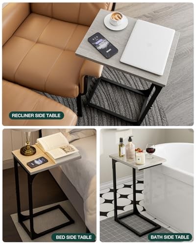 C-Shaped Side Table for Couch - Small 1-Pack Greige Without Power Outlets