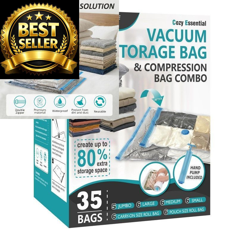 Cozy Essential Vacuum Storage Bags, 80% Compression Combo, Transparent