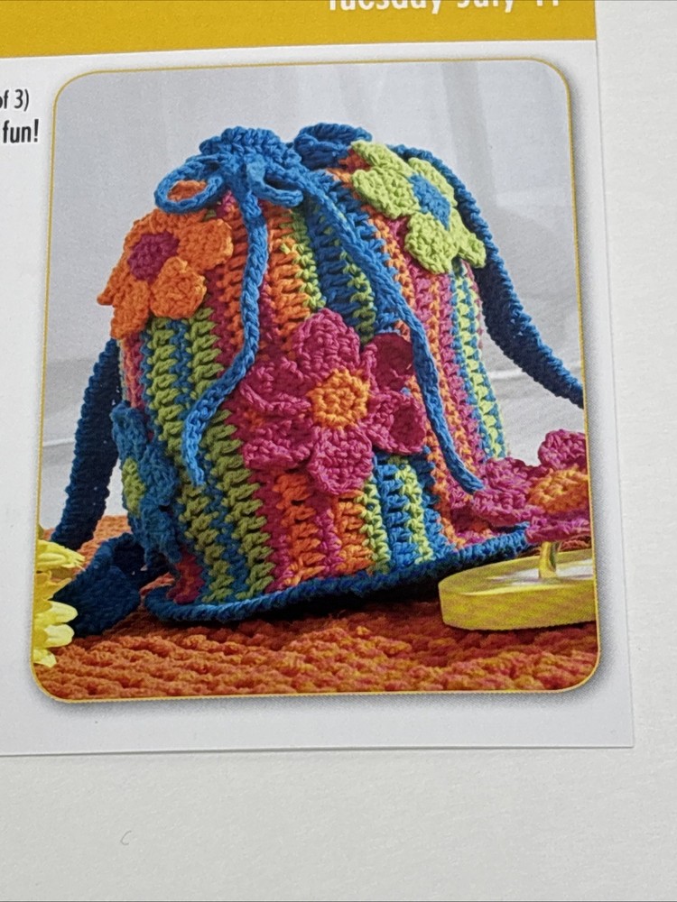 Flower Power Drawstring Tote Bag Crochet Pattern Cards Pages