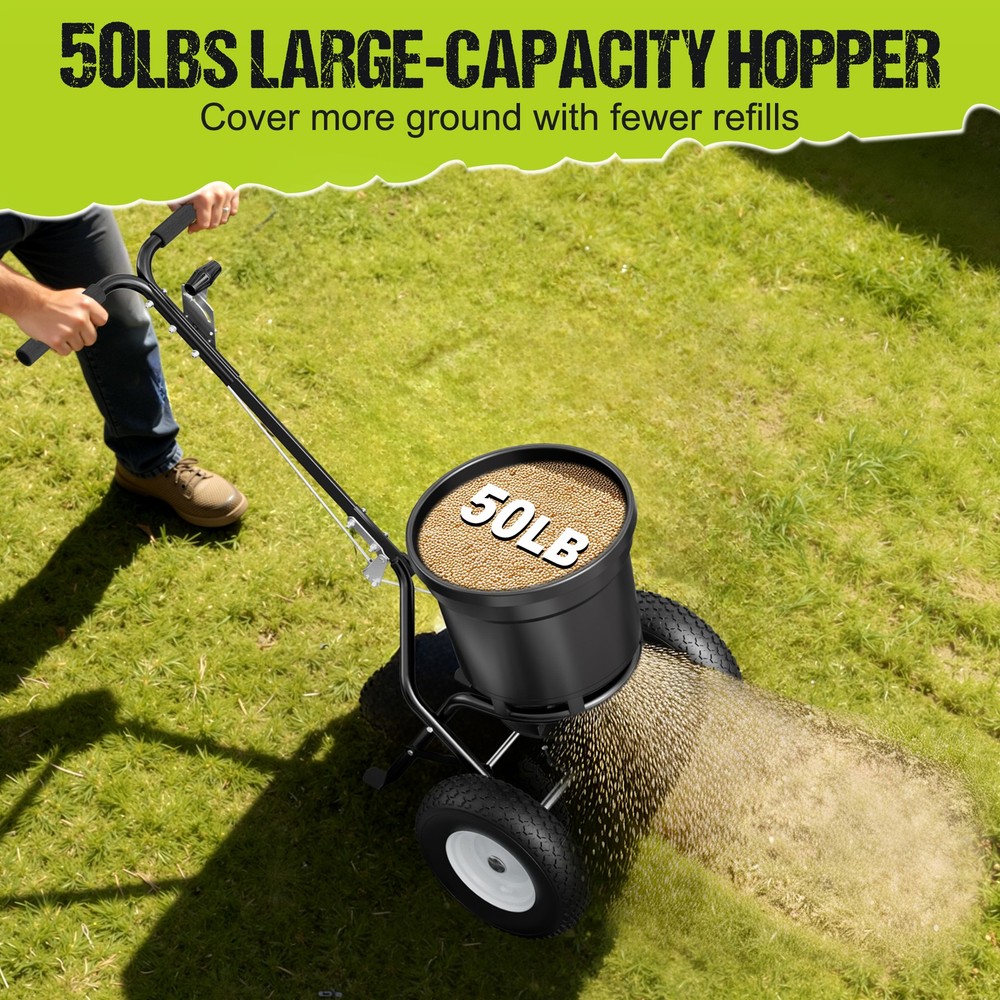 50LB Capacity Walk-Behind Push Broadcast Spreader 30-Level Flow Control 0–10FT