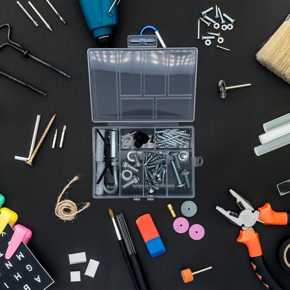 Small Plastic Organizer Box with Dividers 2 Pack Multi Compartment Storage