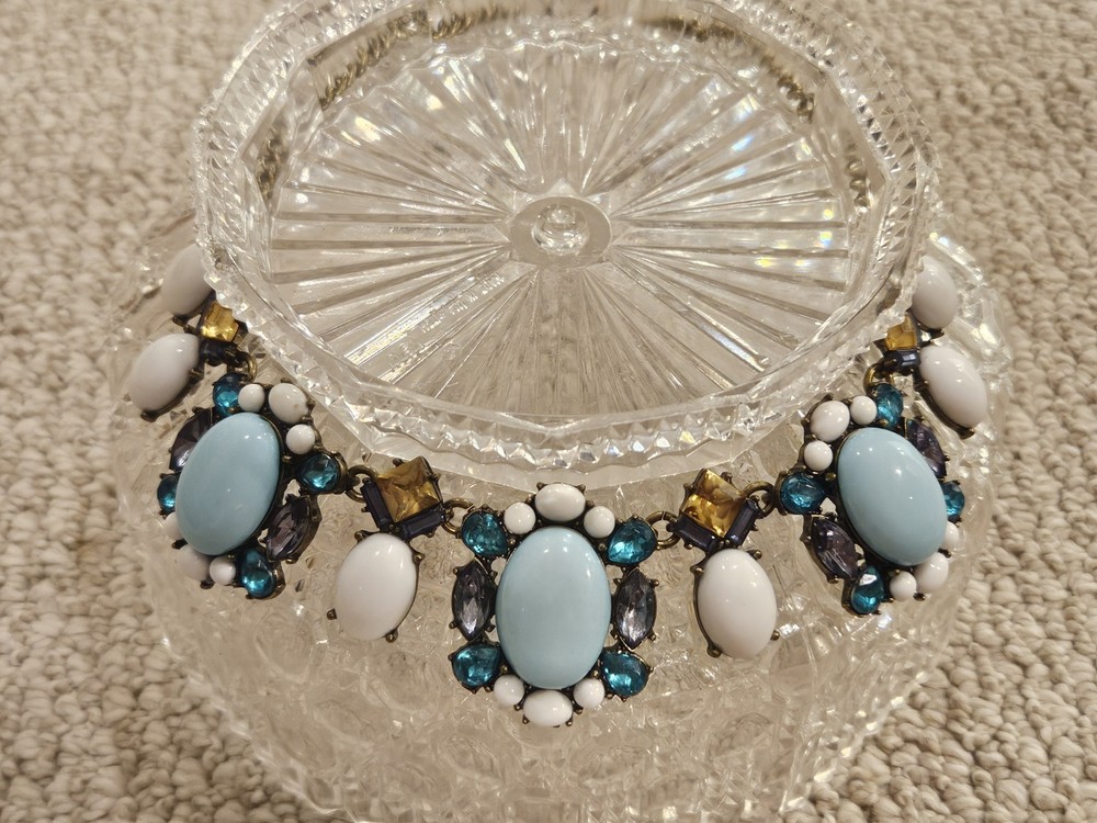 SUGARFIX Brass Blue White Bead Scoop Necklace