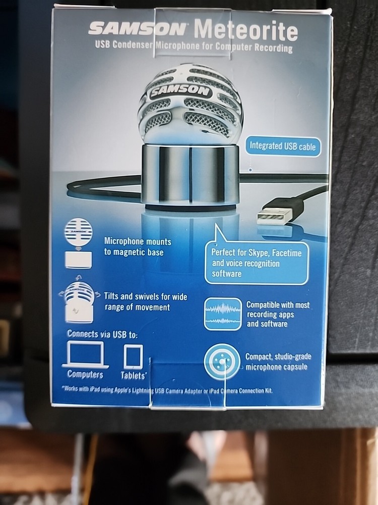 Samson Meteorite Computer Recording USB Condenser Microphone Silver Magnetic Mnt