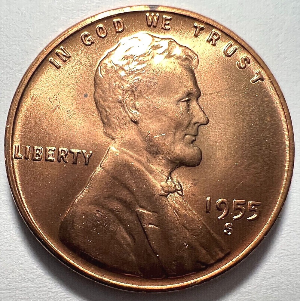 1955 S Lincoln Wheat Cent-"Clash Die Error on Reverse"-(GEM/BU/RED)-Awesome!