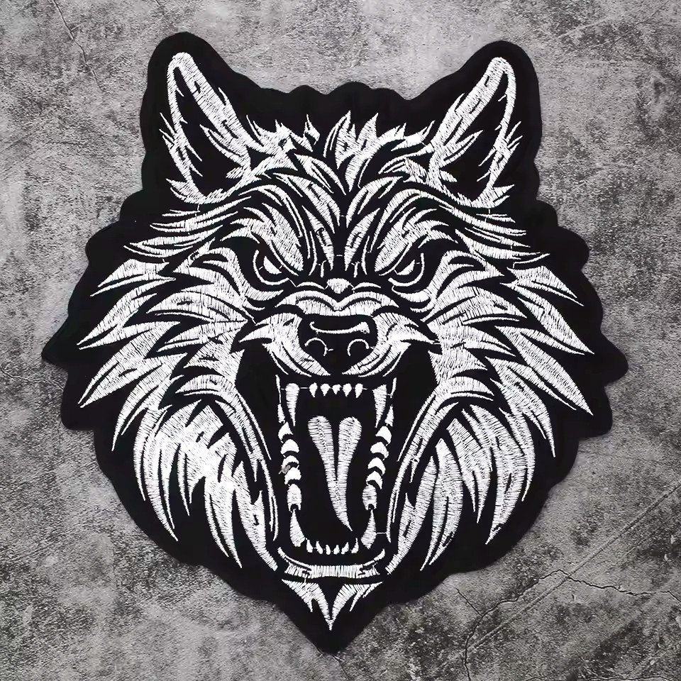 LONE WOLF EMBROIDERED IRON-ON BIKER PATCH...