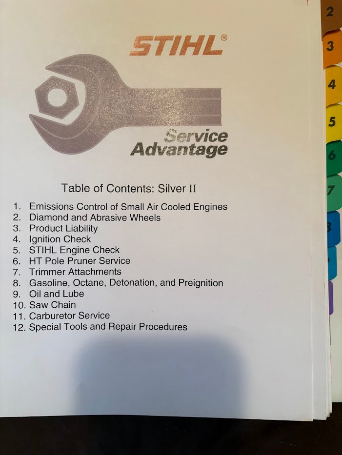Stihl Instruction Manuals for Service Techs Bronze & Silver Training Workbooks