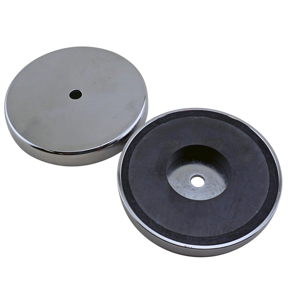 Strong 95 lb Pull Ceramic Round Magnets - Versatile 2-Pack, Nickel-Plated Finish