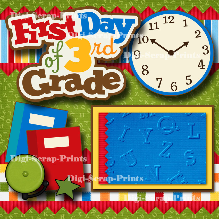 3RD GRADE SCHOOL 2 premade scrapbook pages layout paper piecing DIGISCRAP #A0250